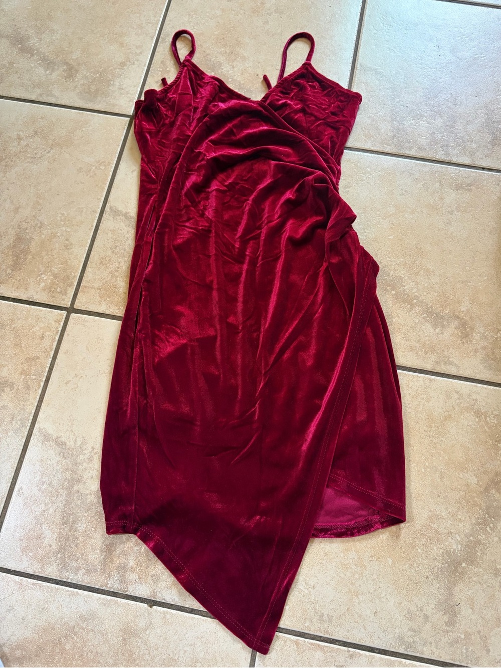 Windsor Burgundy Velvet Asymmetrical Slip Dress